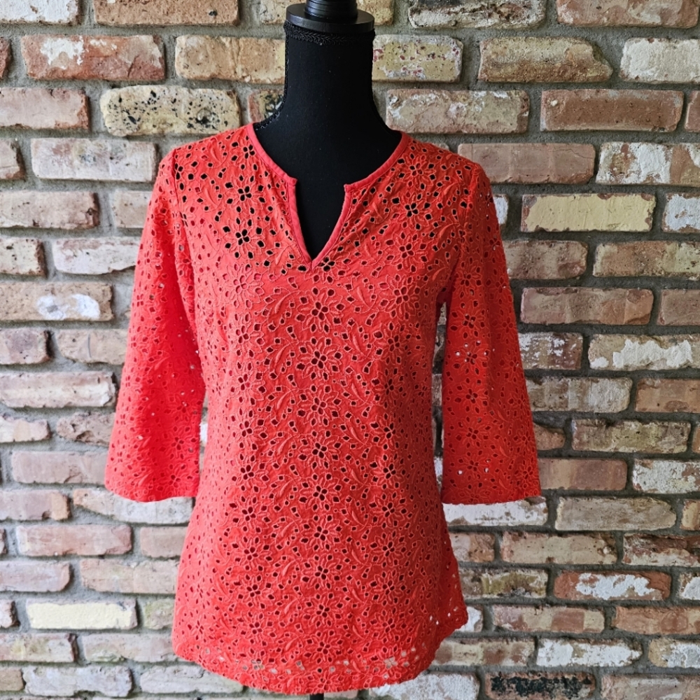 Talbots Red Eyelet Lace Blouse With Tank
